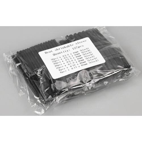 127pcs Heat Shrink Tube Piece Polyolefin Shrinkage Tube Wire And Cable Insulation Sleeve Black
