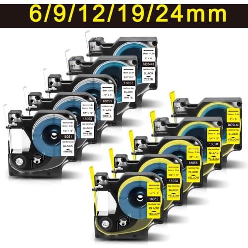 3/8" 9mm D1 Black on Yellow Industrial Heat Shrink Tubes Label 18054 Compatible for Dymo Rhino 6000 5200 4200 5000 Label Maker
