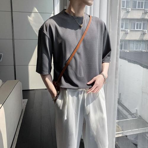 2021 Summer Mens Fashion Short Sleeve Tshirt British Style Solid Color T Shirts Round Neck Slim Fit T-shirt Clothes Tops M-XL