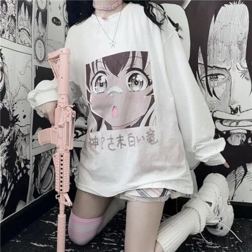 2021 Cute Cartoon Sweet Girls T-shirt Japanese Streetwear Harajuku White Kawaii Casual Tops Loose Summer Women T-shirt Tops