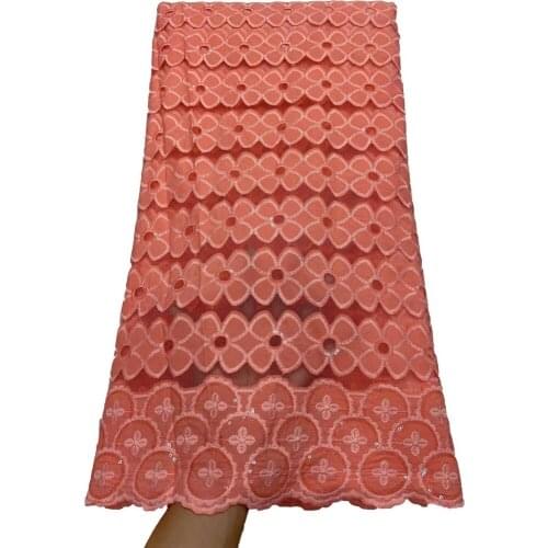 2021 New French Lace Fabric High Quality Chiffon Fabric With Sequins African Coralline Color Fabric For Wedding Dress NI4968-1