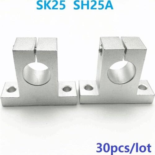 30pcs/lot SK25 SH25A 25mm linear bearing shaft support match for Linear Rail rod round Shaft diy XYZ table CNC router