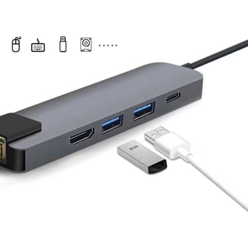 5 In 1 Multifunctional USB Type C HDMI-compatible Hub 4K USB C Hub To Gigabit Ethernet Rj45 Lan Ad Ter 3 USB-C Charger