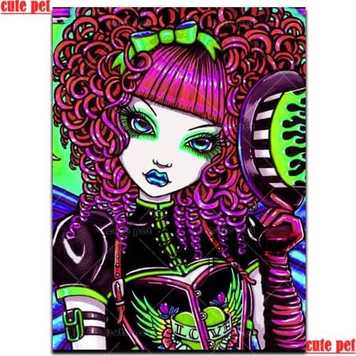 5d diamond painting Punk style cartoon girl diy full square drill diamond embroidery round diamond mosaic rhinestone art decor