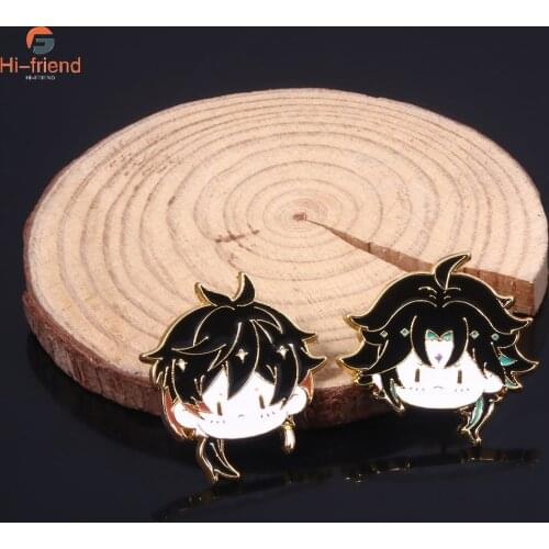 Anime Genshin Impact Zhongli Xiao Metal Badge Button Brooch Pins Collection Medal Pendant Costume Cosplay Gift