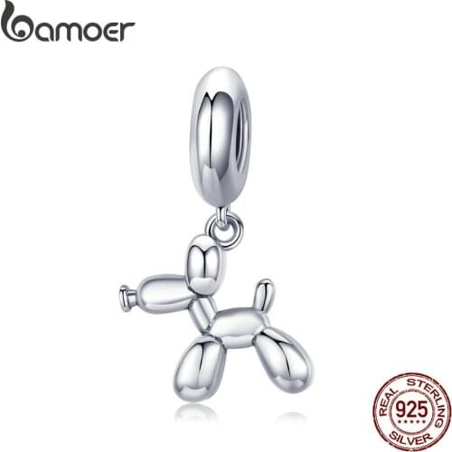 BAMOER Genuine 925 Sterling Silver Balloon Dog Pendant Animal Charms Fit for Charm Bracelets & Necklace Silver Jewelry SCC981