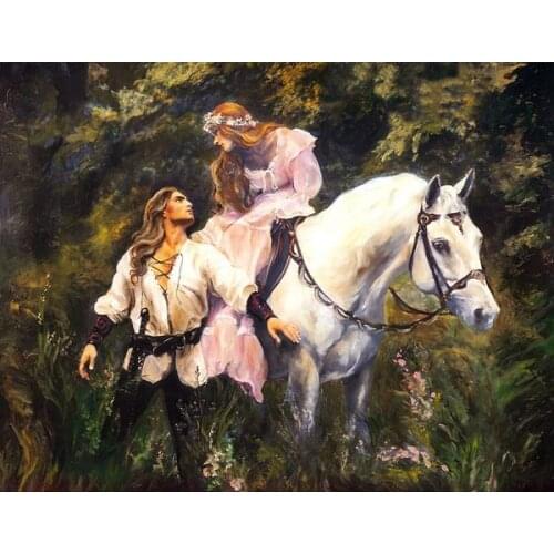 Free shipping decoration picture classic court figure princess knight romantic scenery canvas prints oil painting on canvas