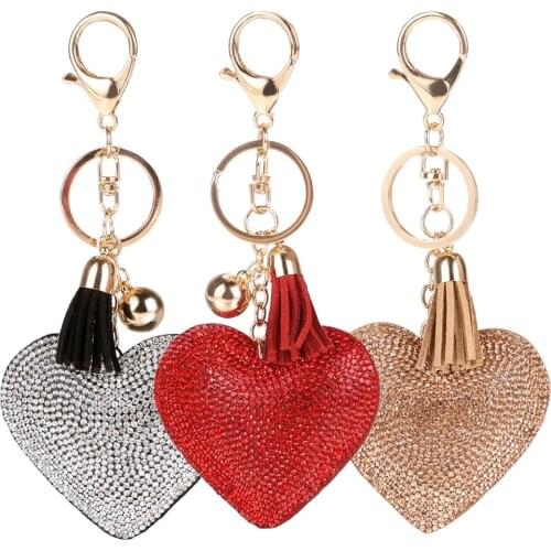 Romantic Dazzling Rhinestone Love Heart Charm Pendant Fringe Keychain Keyring Tassel Keychain Bag Pendant Car Keychain Gift