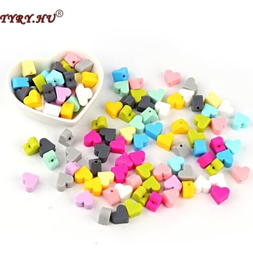 TYRY.HU Heart Silicone Teething Beads 100PC No-Toxic 15MM Teeth Beads Baby Chews Teething Pendant Diy Pacifier Chain Baby Care