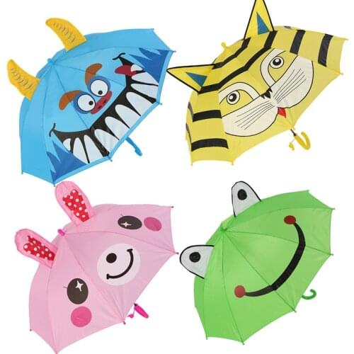 Cute Cartoon Children Umbrella Animation Creative Long-handled 3D Ear Modeling Kids Umbrella For Boys Girls