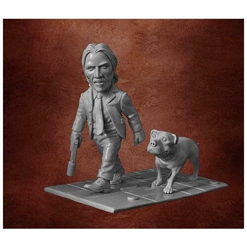 Resin Figure 1/32 65mm ancient man stand with dog Model Unassambled Unpainted Figure Building Kit