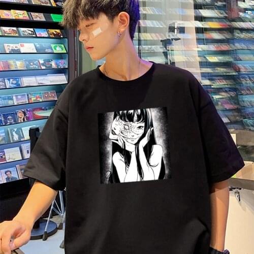 Harajuku Japanese Tomie Humor Manga Funny Print T Shirt Men Horror Junji Itou Anime Streetwear Mens T-shirt Clothes Hip Hop