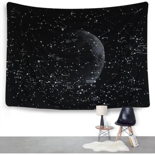 Unique Design Black Space Tapestry Starry Sky Wall Tapestry Galaxy Planet Constellation Tapestry Bohemian Wall Hanging Tapestry