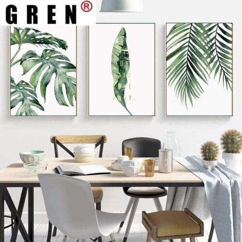 GREN Watercolor Leaves Wall Art Canvas Painting Green Style Plant Minimalist Nordic Posters And Prints Picture Modern Home Decor