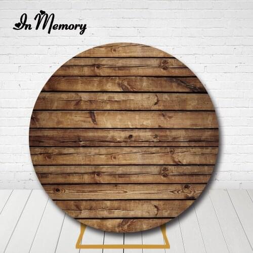 InMemory Retro Wood Wall Round Backdrop Cover Baby Shower Birthday Party Table Cover Decoration Wooden Floor Circle Background