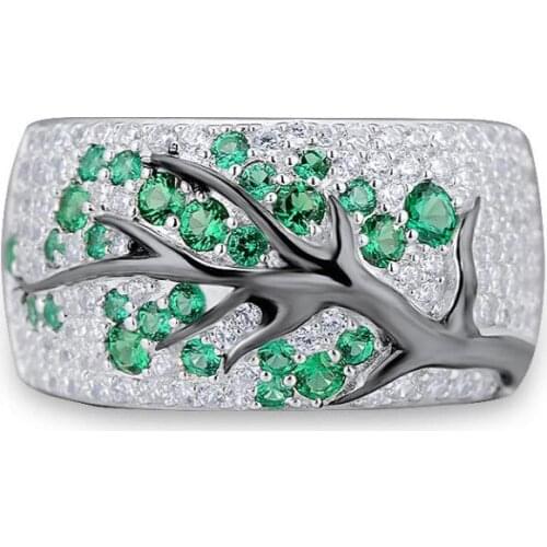 The Latest Shiny Tree Branch Ring with Red/blue/green/purple Crystal Leaf Ring for Women Unique Punk Branch Wedding Ring Jewelry