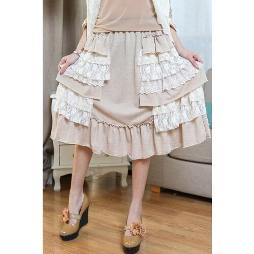Lace Patchwork Steampunk Lolita Vintage Ensemble Jupe Et Haut Fringe Long Linen Boho Rokken Rok Dames Kleding Harajuku Skirt