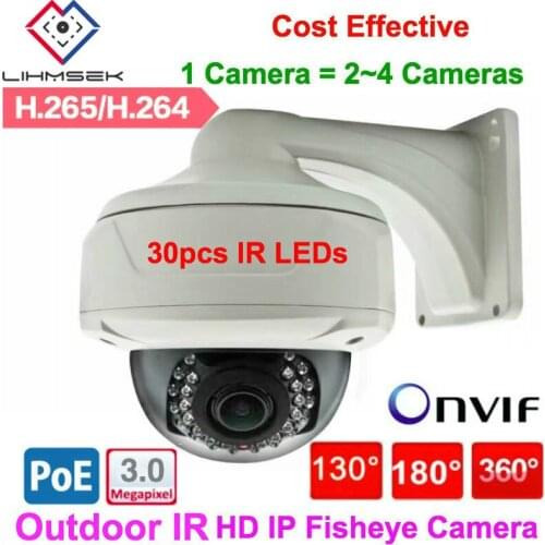 Lihmsek 3pcs H265 3MP POE 180 degree Fisheye Camera + 1pc H265 4MP 20X PTZ Camera