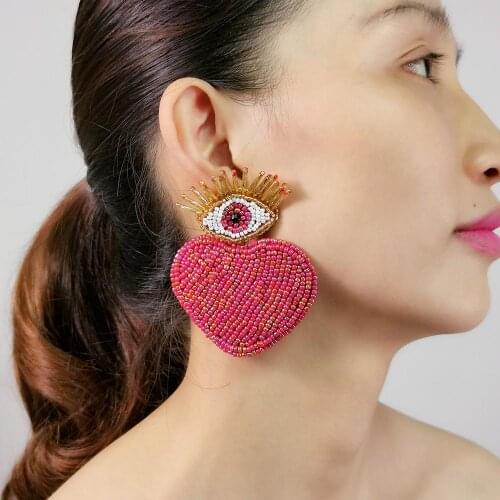 MANILAI 2020 Bohemian Handmade Eyes Heart Drop Earrings Women Fashion Resin Beaded Dangle Earrings Big Jewelry