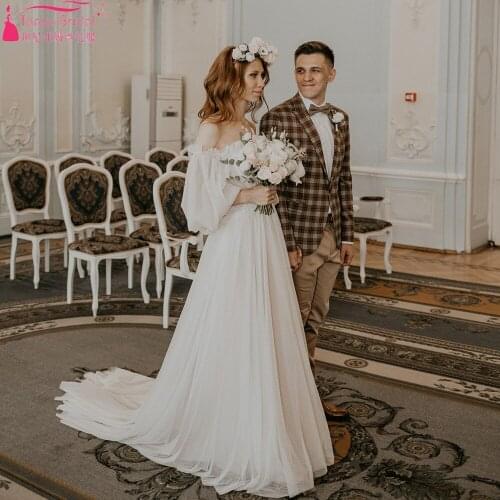 Sweetheart Dot Tulle Wedding Dresses Lantern Sleeve A Line Bridal Gowns Romantic Vestido De Noivas ZW466