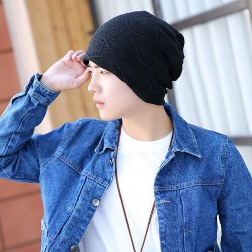 Men 's autumn and winter Korean influx of 2017 knit wool cap sweaters thick wool warmers hat Skullies & Beanies