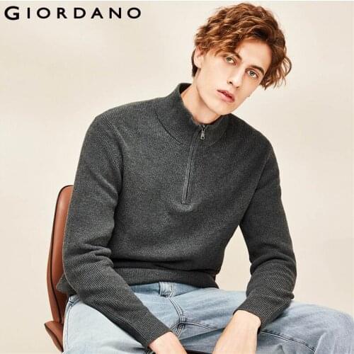 Giordano Men Sweaters Zippered Half Placket Mockneck Pullover Sweater 12 Needle Knitting Ribbed Cuffs Hem Sueter Hombre 01050805