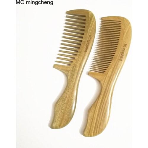 MC New Green Sandalwood Comb Natural Wooden Fine Tooth Wide Tooth Massage Healthy Hair Care Wood Comb Tangle Hair Brush 20x4.5cm