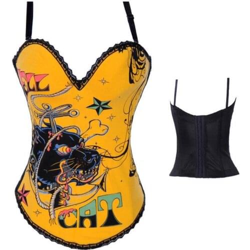 Novelty Yellow Saffron Wild Dog Decoration Corset 3S3046 Sexy Open Cup Corset