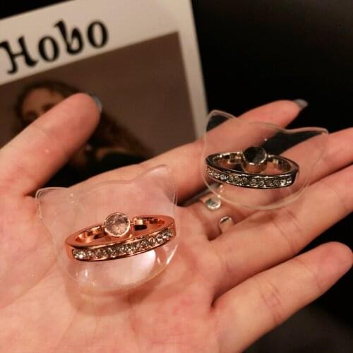 New Design Metal Finger Ring cute Mobile Phone Holder Rings Unique Rhinestone Phone Holder Ring Cute Cartoon Cat Support