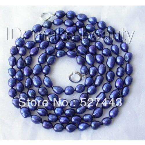 Wholesale free shipping stunning long 50" 11mm baroque blue freshwater cultured pearl necklace