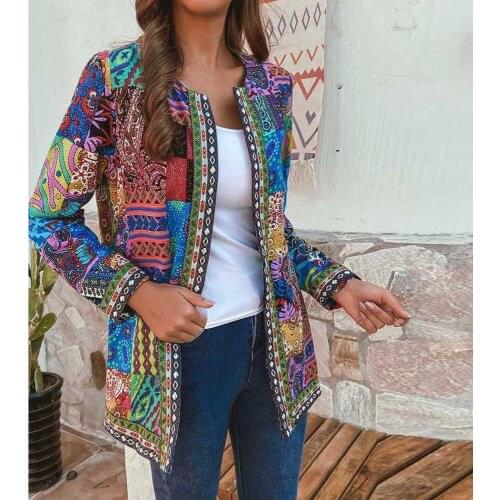 Autumn 2020 New Retro Ethnic Floral Print Long-sleeved Large-size Cotton Coat Coat Popular Snake Coat