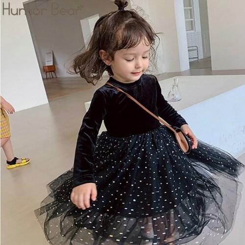 Humor Bear Autumn Spring Winter Baby Girl Clothes 2020 Girl Dress Long Sleeve Black Lace Princess Dresses Children Clothing