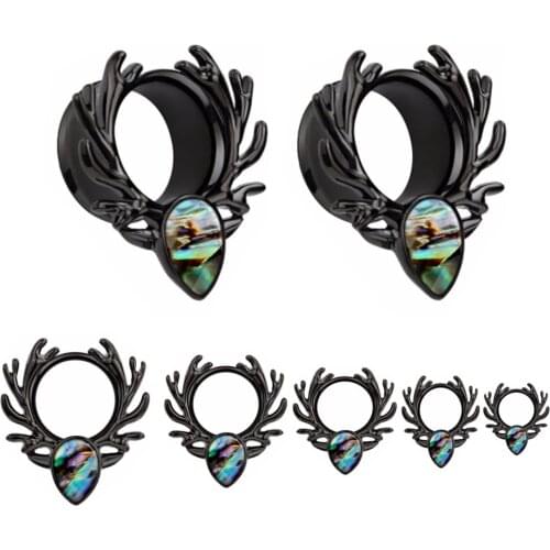 Pair Black Anodized Reindeer Antlers Desgin Ear Gauge Plug Tunnels Sea-shell Drop Ear Expander Stretchers Piercing Earrings