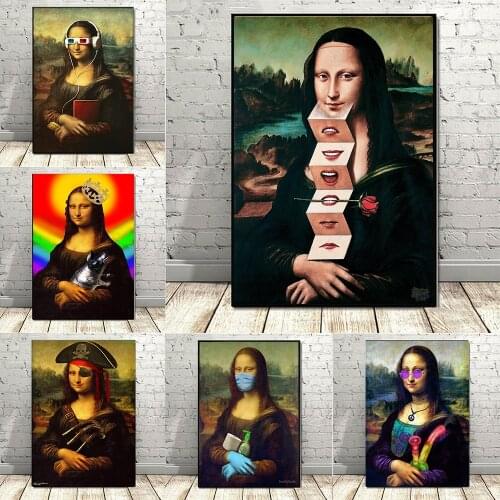 Poster Funny Mona Lisa Canvas Prints Humor Art Home Room Decor Painting Pictures for Interior Frameless Modern Abstract