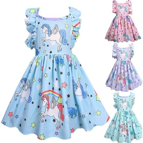 Girls Unicorn Pony Dress 2020 Christmas My Baby Girl Cotton Rainbow Dress Cartoon Vestidos Costume Kids Performance Casual Dress