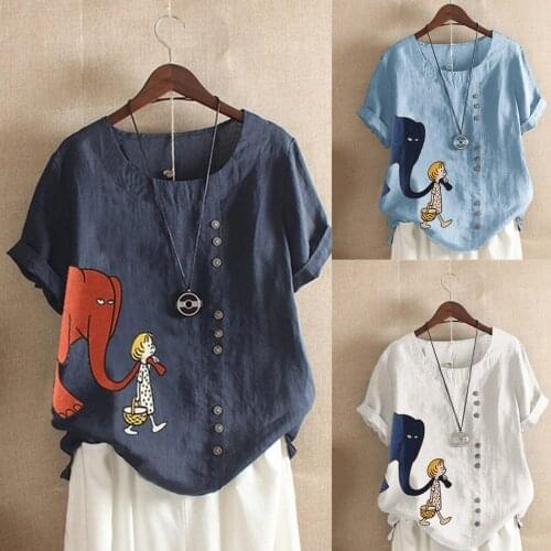 SAGACE Printed button cotton hemp Shirt Short Sleeve Top Womens 2021 summer hot loose casual womens wear топик женский