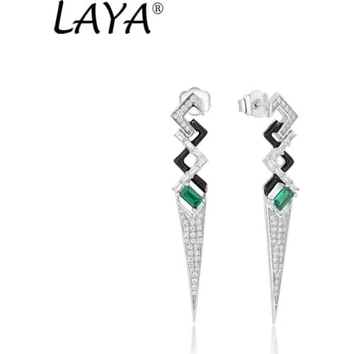 925Sterling Silver Fashion High Quality Zircon Synthetic Green Crystal Black Enamel Earrings For Women Punk Party Luxury Jewelry