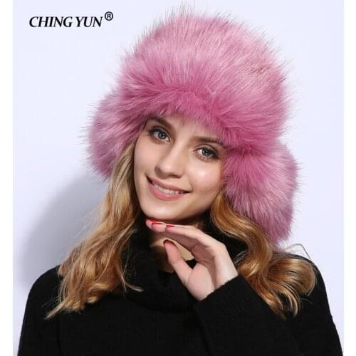 CHING YUN New Girl Winter Bomber cap Pilot Keep warm Cap Hat Lady Warm Fashion Red Chic Hats Women Accessories Faux Fox hair