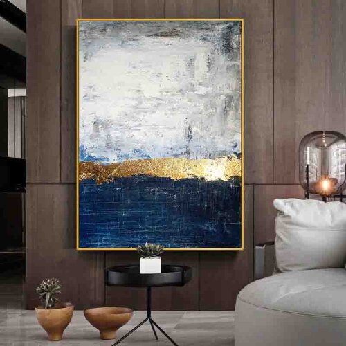 Modern Abstract Golden White Blue Canvas Painting Wall Art Nordic Posters and Prints Wall Pictures for Living Room Decoration