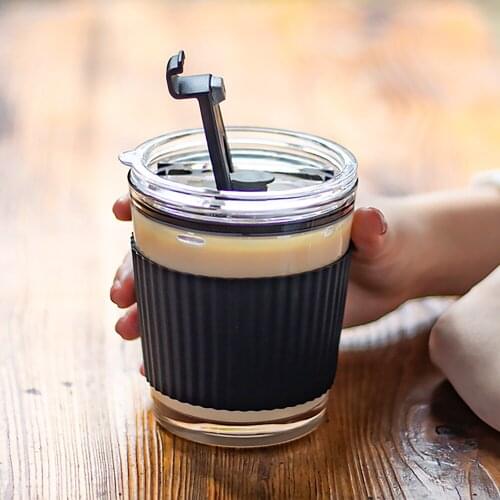 Glass Straw Cup with Lid Reusable Coffee Juice Milk Tea Mug Transparent Water Bottle Drinkware Tableware Gift for Girl/Woman
