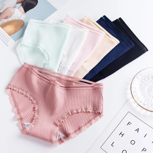 100% Cotton Hollow Striped Womens Panties Briefs Low Waist Soft Female Underwear Skin-friendly Underpants Lady Intimate