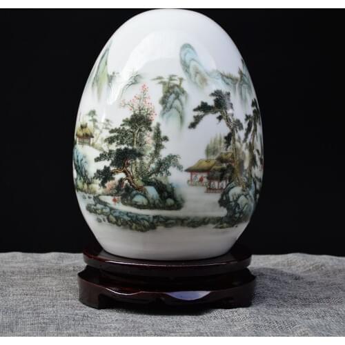 Vintage Jingdezhen Ceramic Vase Lucky Egg Powder Enamel Thin Prosperous Egg Contemporary Home Decoration Furnishing Article