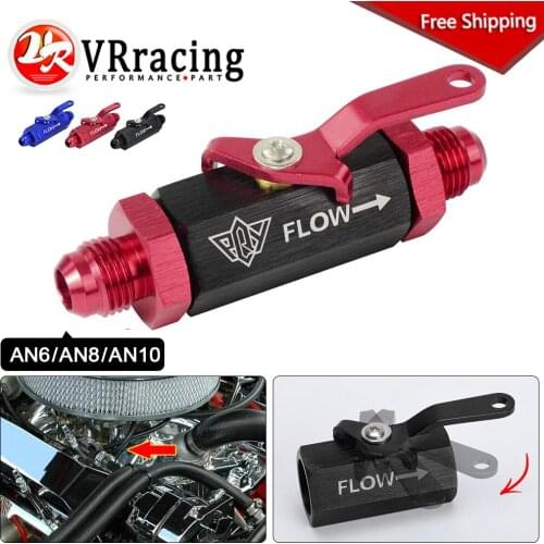 VR - AN6 AN8 AN10 Aluminum Inline Fuel Filter Shut Off Valve Cut Off Valve Fitting w/ Cable Lever 1Pcs