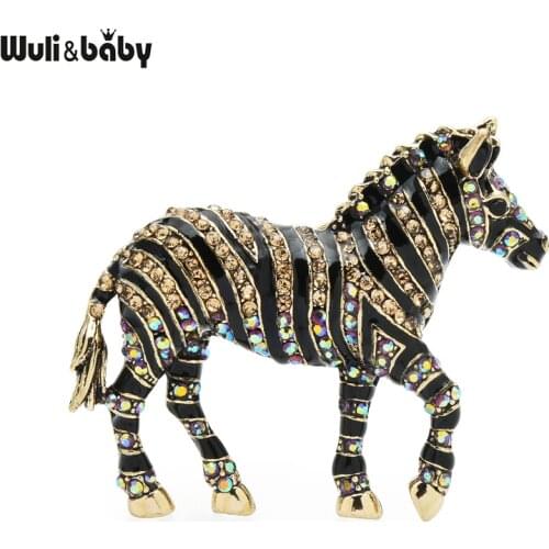 Wuli&baby Rhinestone Zebra Brooches Women Unisex 5-color Walking Horse Animal Party Casual Brooch Pins Gifts