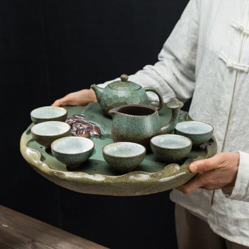 Ceramics Japanese Tea Tray Eco Friendly Drainage Handmade Dry Bubble Tea Tray Decorative Luxury Bandeja Kitchen Teaware DG50CP
