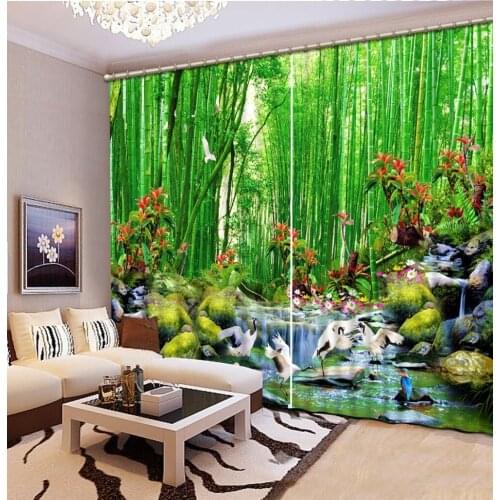 Green curtain photo Blackout Window Drapes Luxury 3D Curtains For Living room Bed room bamboo curtains