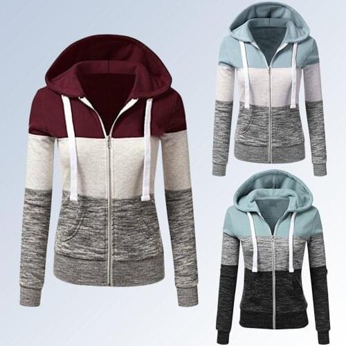 Womens Colorblock Hooded Sweatshirt Casual Drawstring Slim Fit Long Sleeve Pullover Hoodies Plus Size Hooded Zipper Jacket Tops