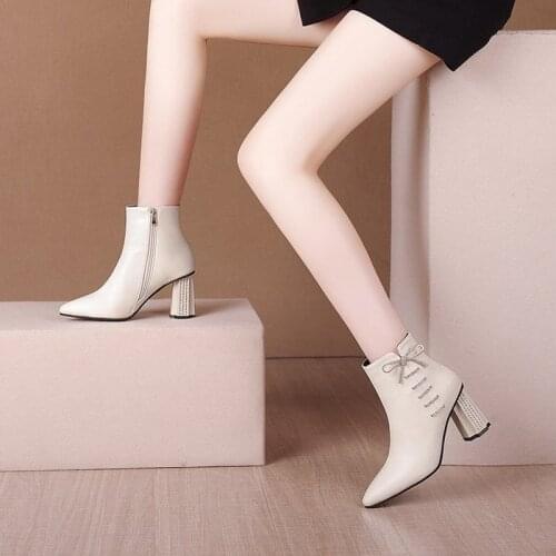 Winter Side Zipper Women Ankle Boots 2021 Autumn Elegant Crystal High Heels Female Office Working Party Nightclub Warm Booties