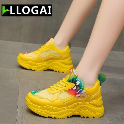 LLOGAI New Women Sneakers Ladies Non-slip Soles White Shoes Ladies Dad Soles Thick-soled Sneakers Orange Sneakers Size 36-42