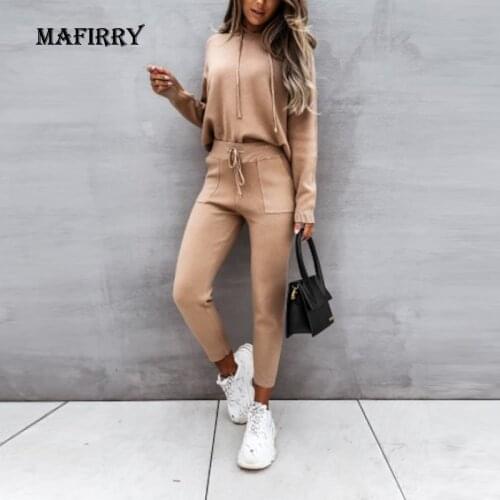 2021 New Women Hooded Full Sleeve Trouser 2PCS Suits Spring Autumn Solid Pencil Pants Skinny Ladies Set Elastic Waist Streetwear